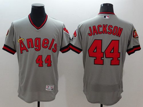 Angels of Anaheim #44 Reggie Jackson Grey Flexbase Authentic Collection Cooperstown Stitched MLB Jersey - Click Image to Close